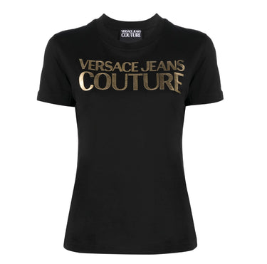 Playera para mujer Versace Jeans Couture negra logo oro