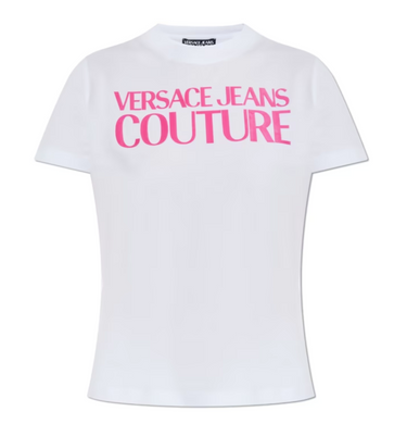 Playera para mujer Versace Jeans Coutureblanca logo rosa