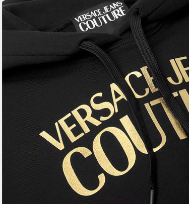 Sudadera o Hoodie para mujer Versace Jeans Couture negra logo oro, corta