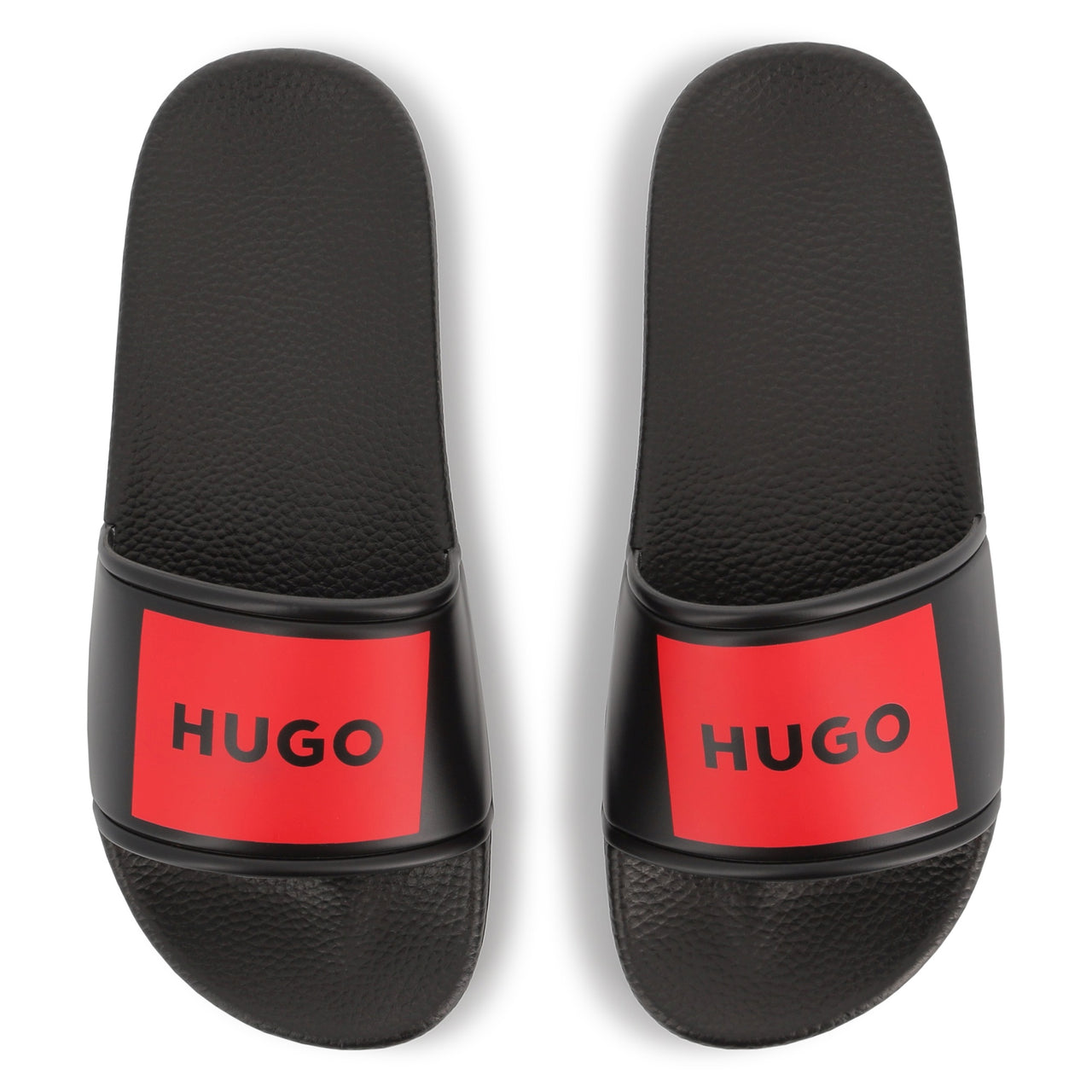 HUGO Sandalia o chancla para niño y adolescente negra logo al frente en rojo