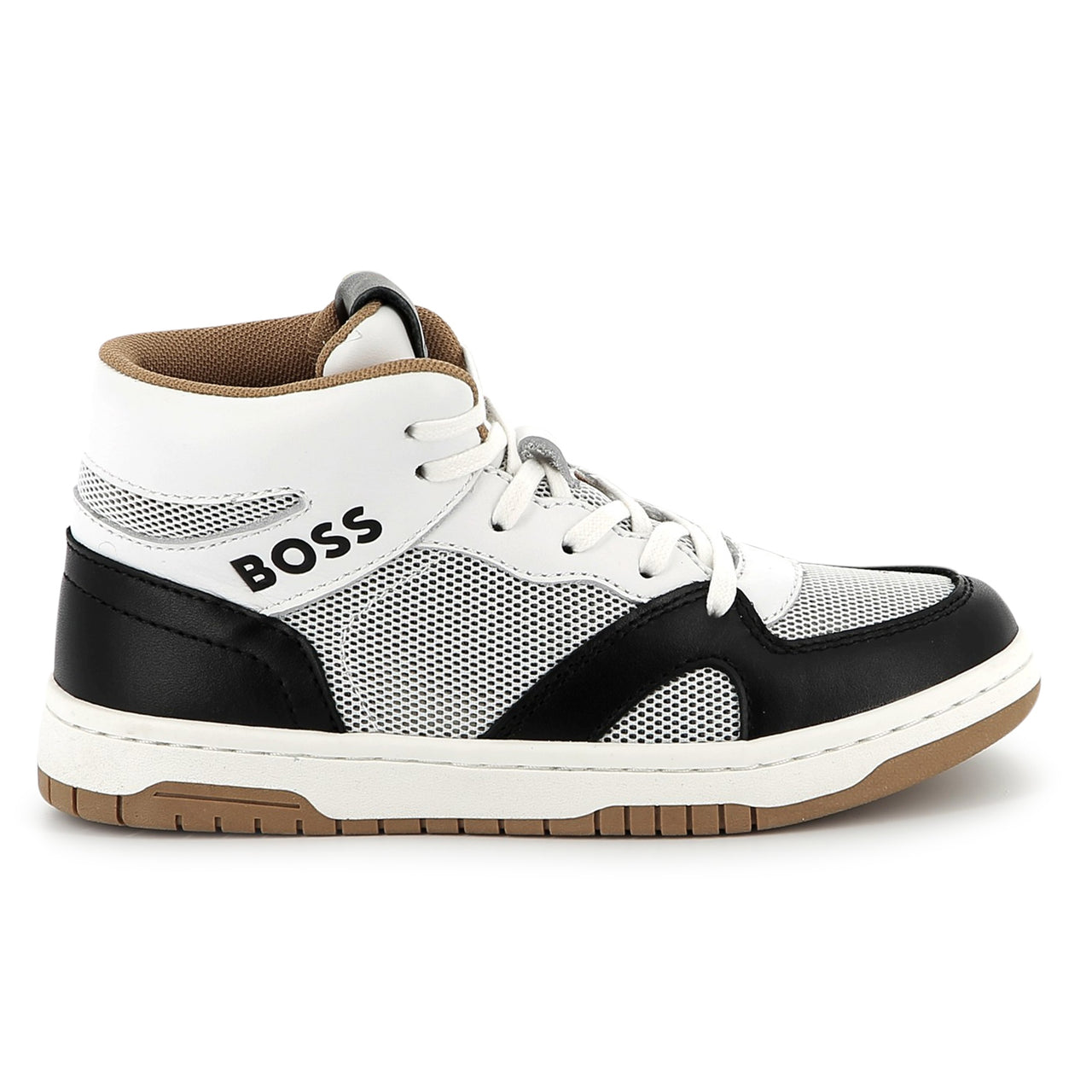 HUGO Tenis botin para niño y adolescente, blancos detalles en color negro