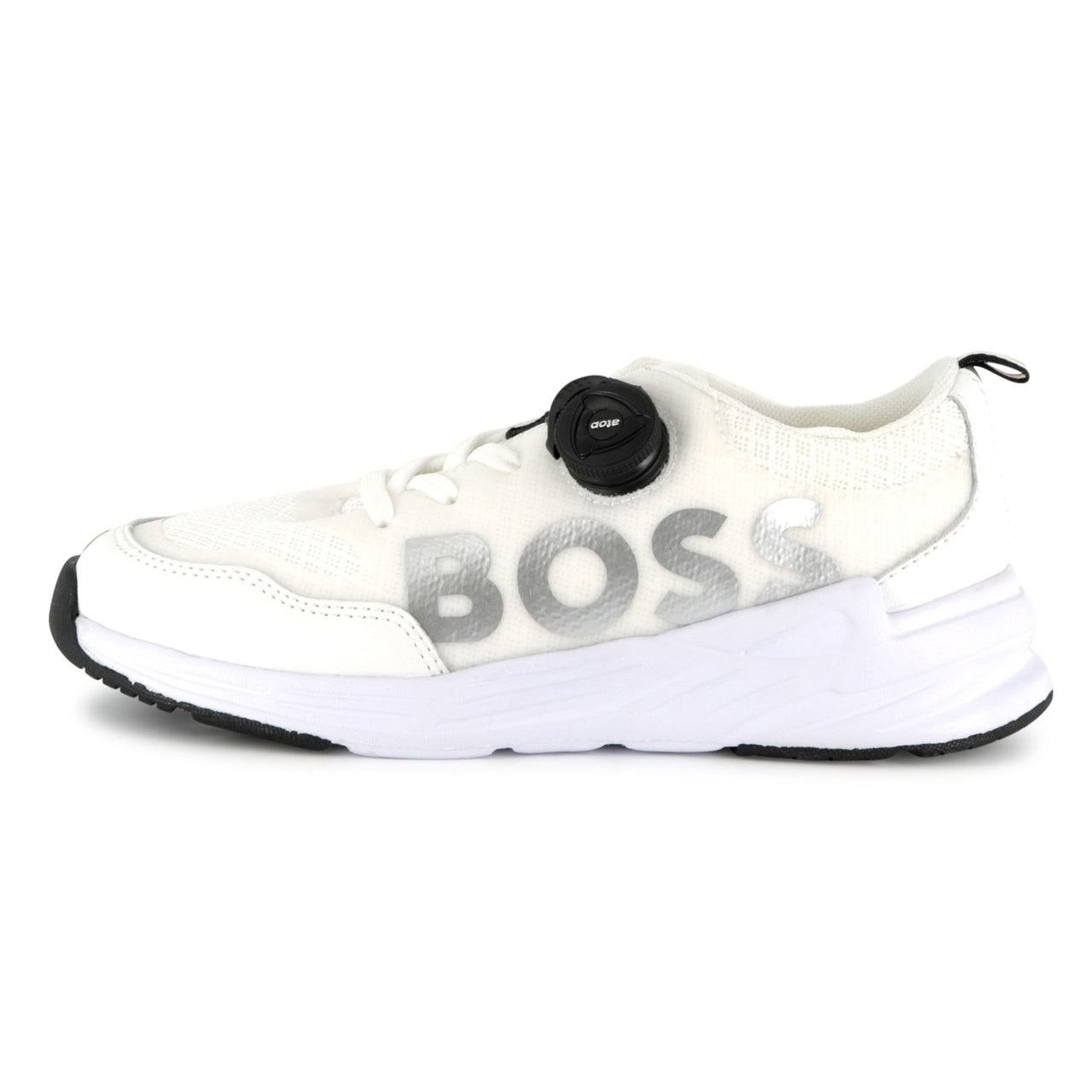 BOSS Tenis para niño sin agujetas color blanco, ajustable logo BOSS al costado