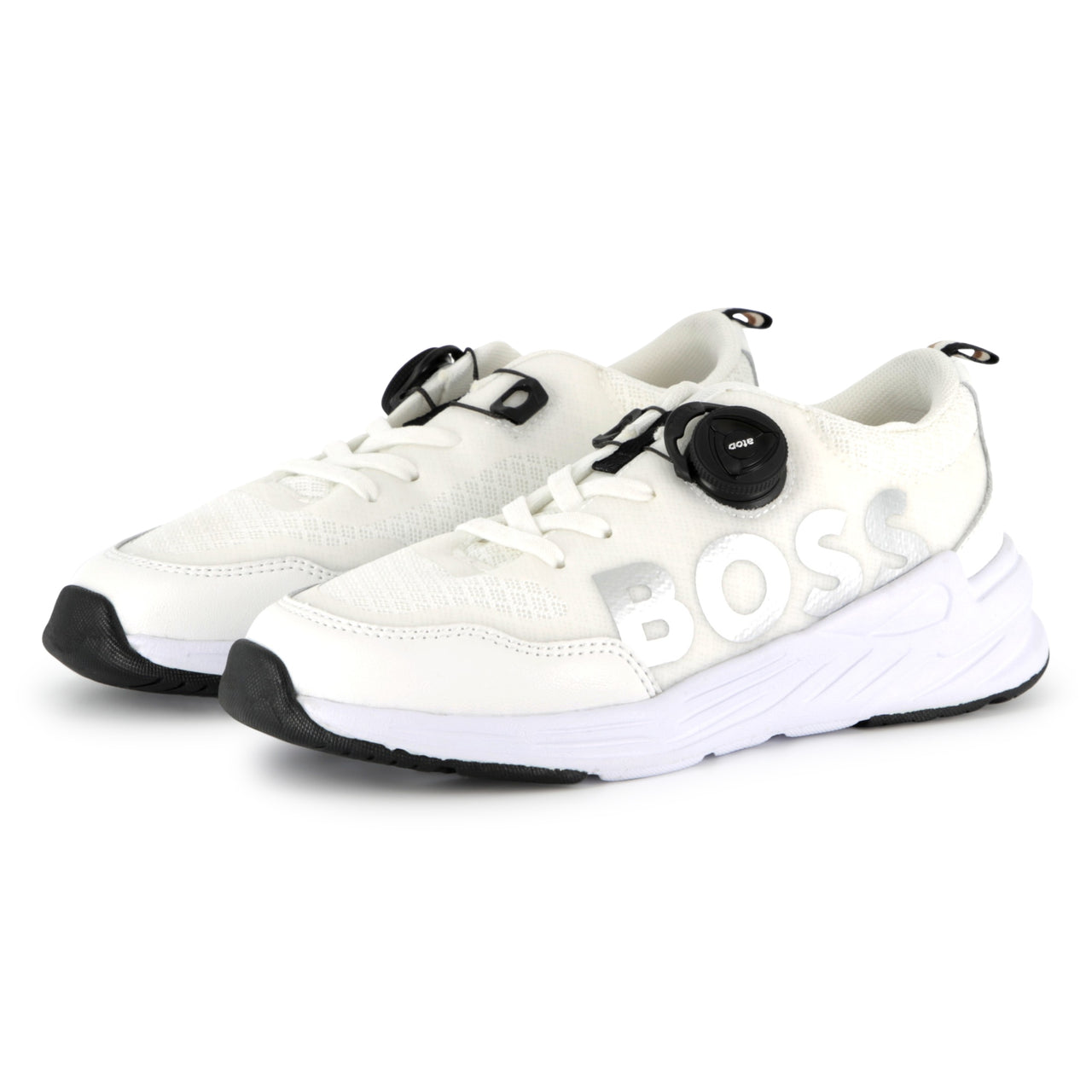 BOSS Tenis para niño sin agujetas color blanco, ajustable logo BOSS al costado