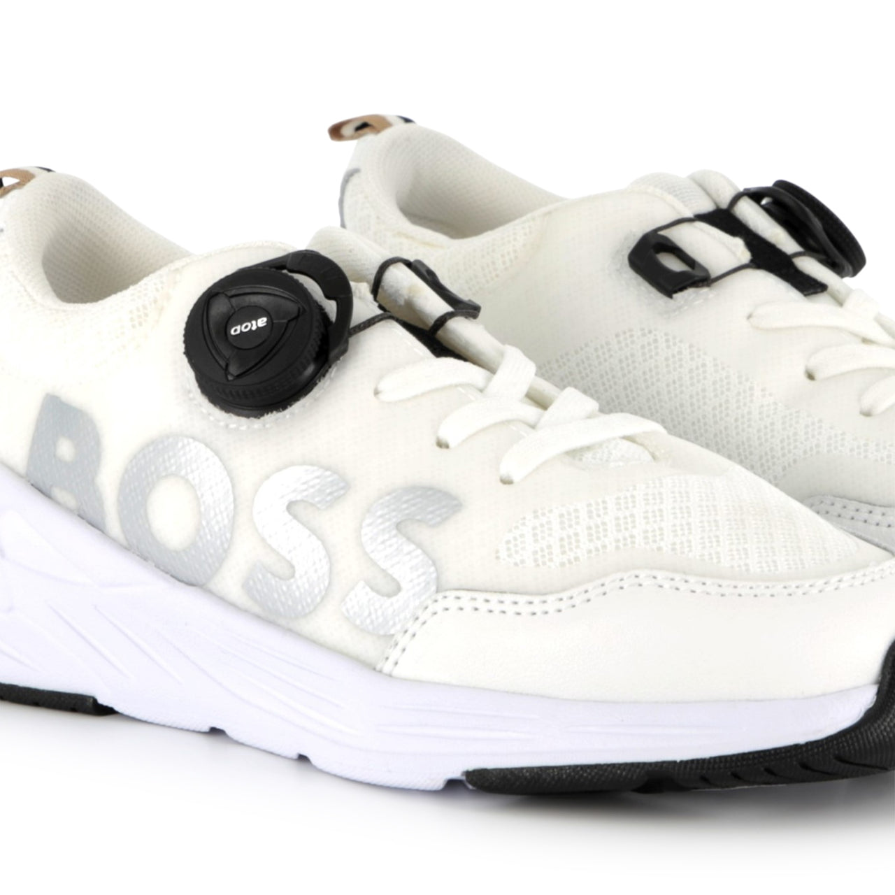 BOSS Tenis para niño sin agujetas color blanco, ajustable logo BOSS al costado