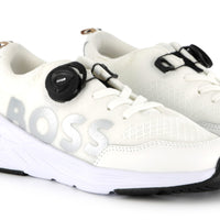 Thumbnail for BOSS Tenis para niño sin agujetas color blanco, ajustable logo BOSS al costado