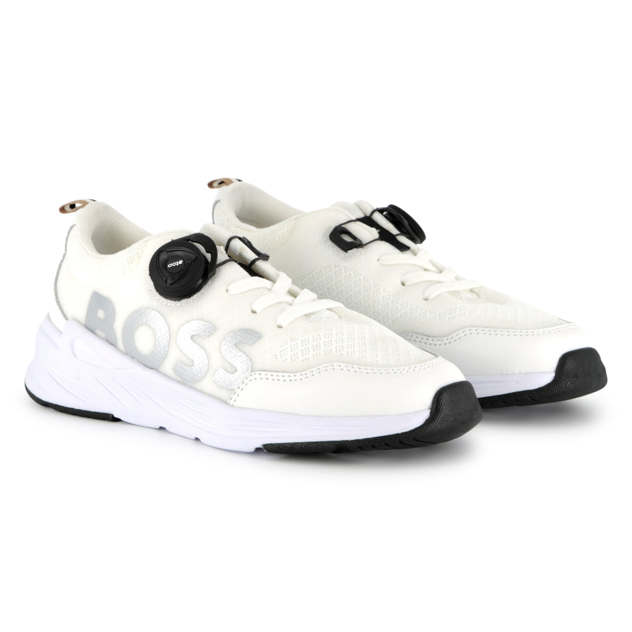 BOSS Tenis para niño sin agujetas color blanco, ajustable logo BOSS al costado