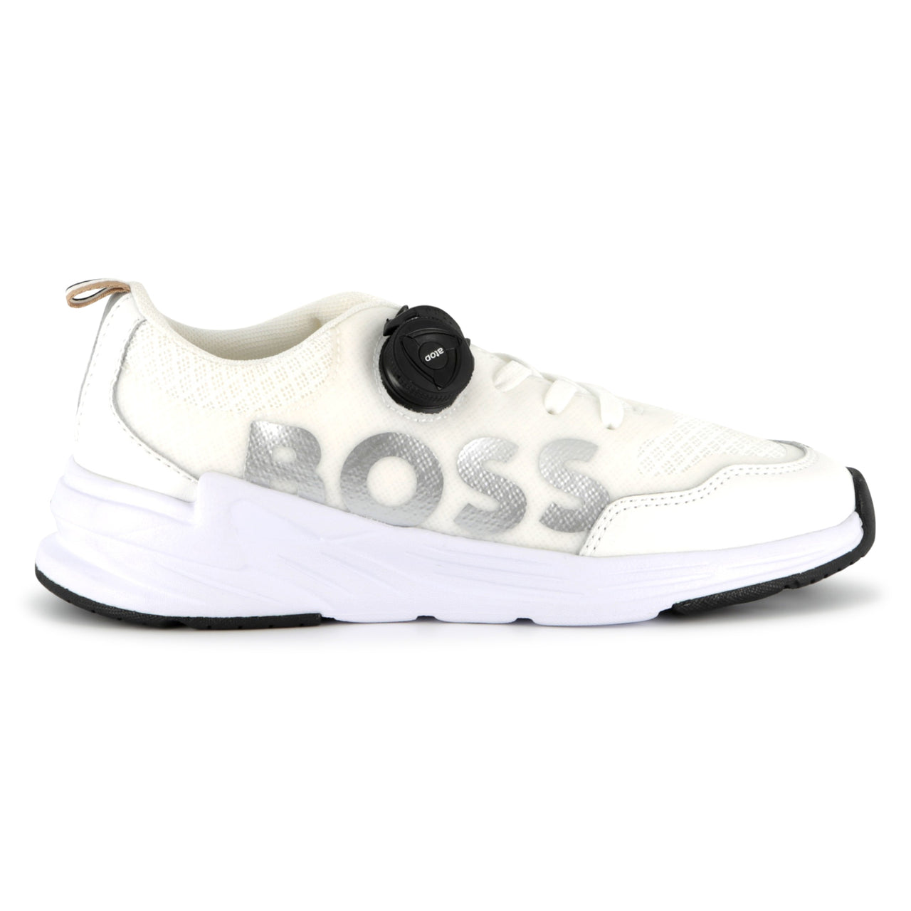BOSS Tenis para niño sin agujetas color blanco, ajustable logo BOSS al costado