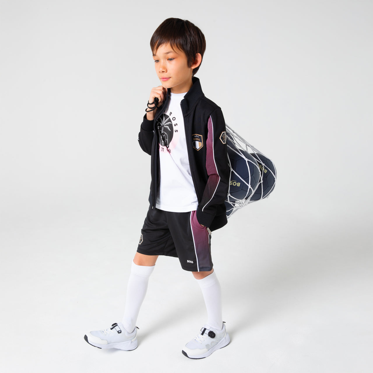 BOSS Tenis para niño sin agujetas color blanco, ajustable logo BOSS al costado