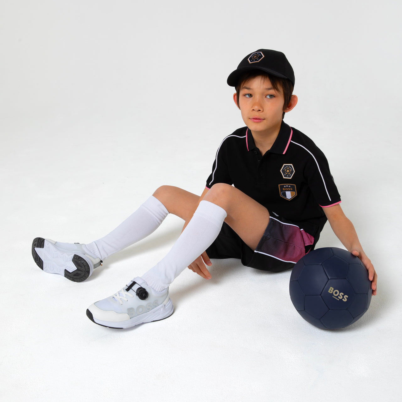 BOSS Tenis para niño sin agujetas color blanco, ajustable logo BOSS al costado