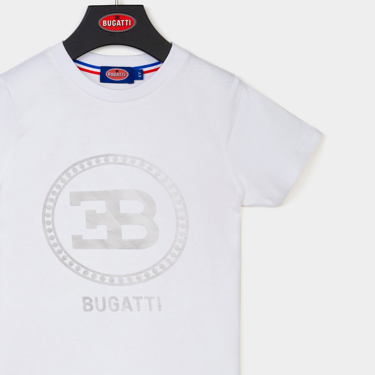 Playera Bugatti blanca para niño y adolescente