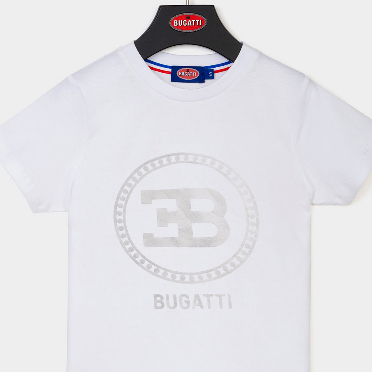 Playera Bugatti blanca para niño y adolescente