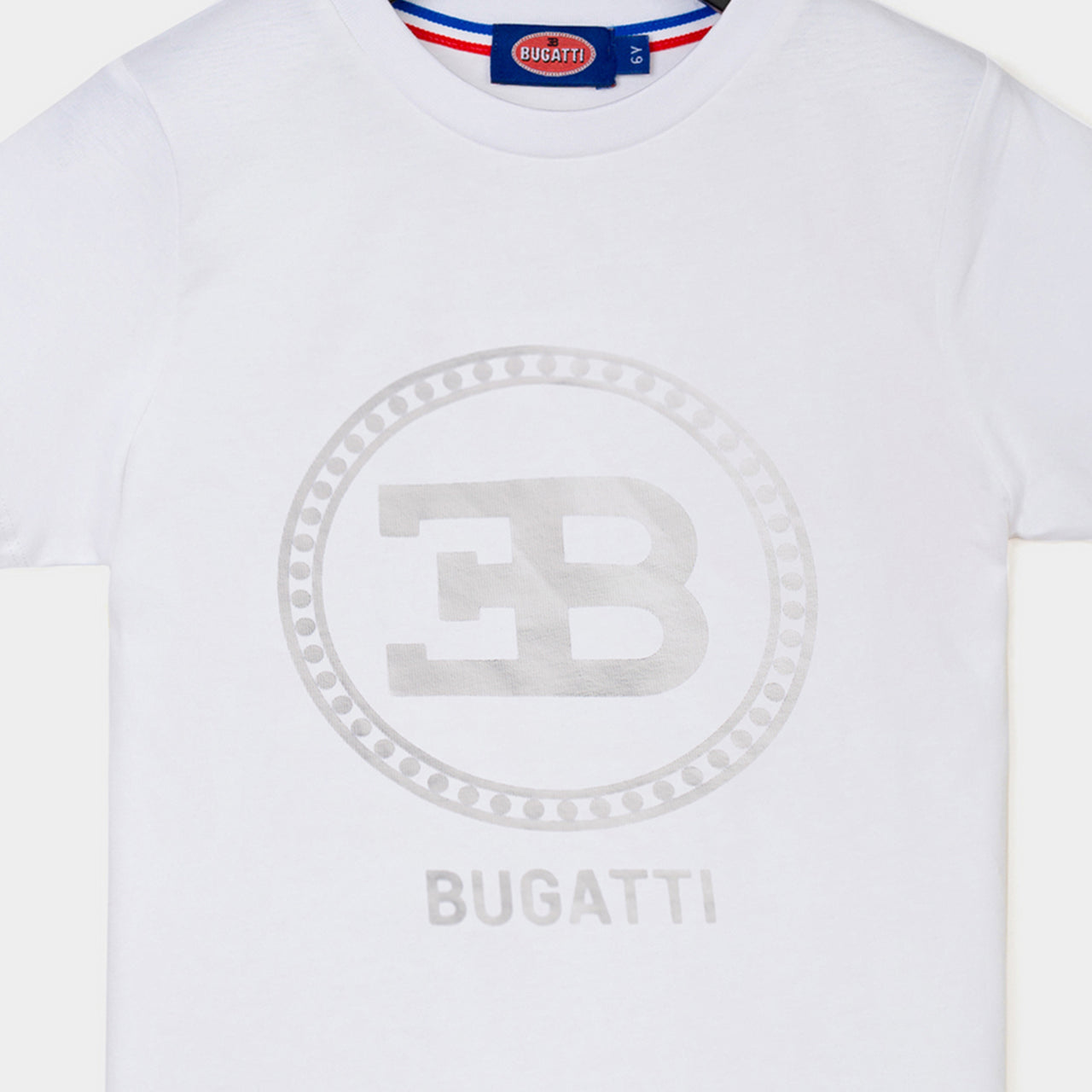 Playera Bugatti blanca para niño y adolescente