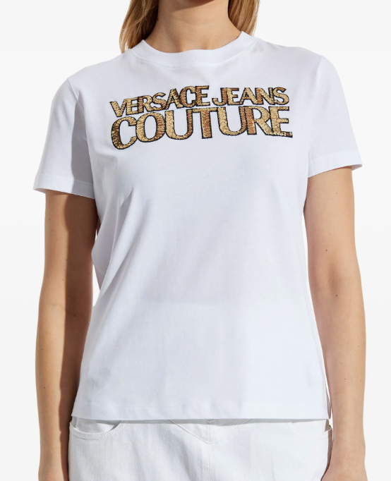 Playera Versace Jeans Couture para mujer logo lentejuelas