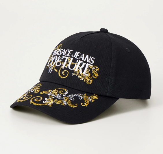 Gorra Versace negra para mujer bordado grecas