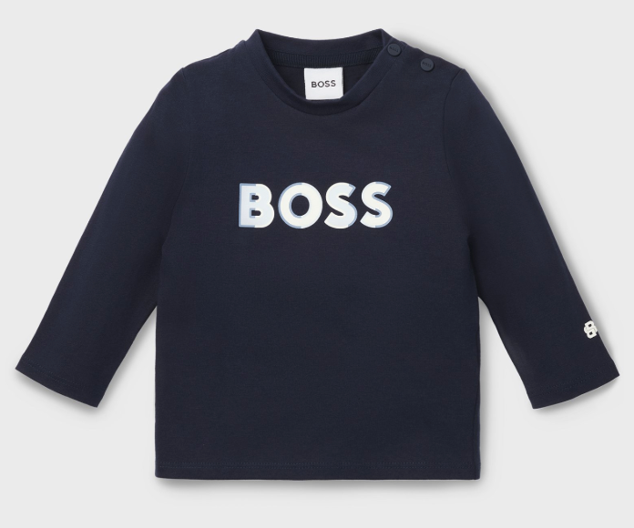 BOSS playera para bebé manga larga color azul marino