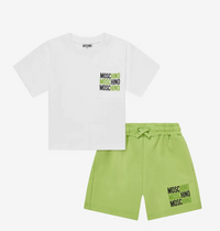 Thumbnail for MOSCHINO Set de short con playera para niño blanco/verde