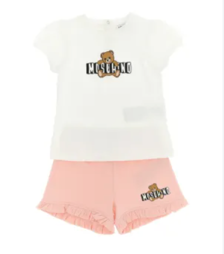 MOSCHINO Set de short con playera bebe niña rosa y blanco
