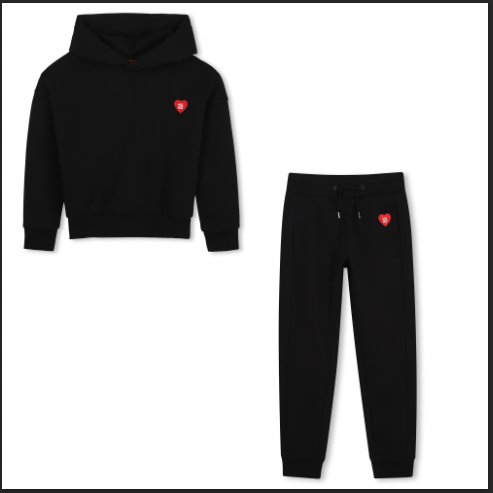 HUGO Set de pants para niña y teen Negro aplicacion de corazon