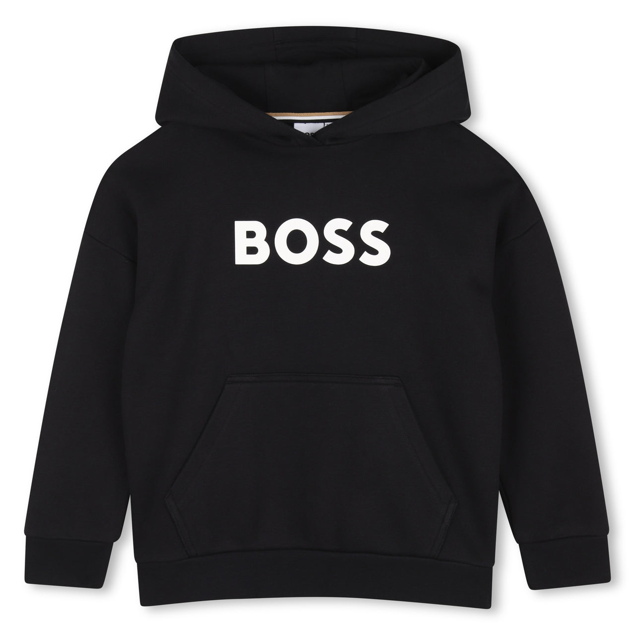 BOSS sudadera Hoodie para niño y teen negra, logo al frente