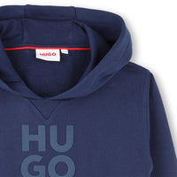 Thumbnail for HUGO Sudadera para niño adolescente con capucha azul logo al tono en relieve
