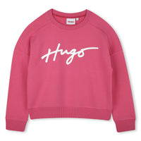 Thumbnail for HUGO Sudadera para niña y adolescente rosa print logo enn blanco