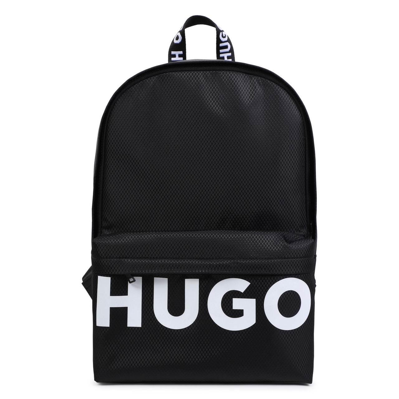 HUGO Backpack o mochila, para niño y adolescente color negro logo blanco estampado