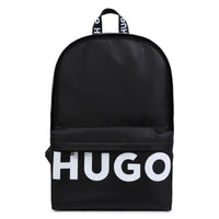 Thumbnail for HUGO Backpack o mochila, para niño y adolescente color negro logo blanco estampado