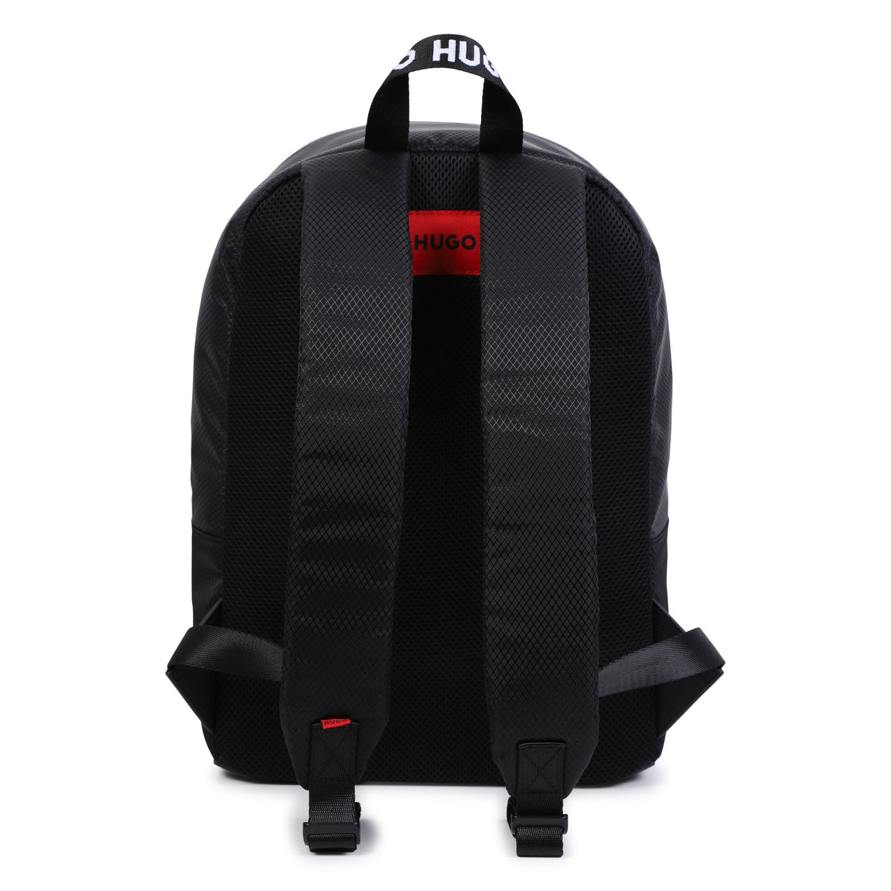 HUGO Backpack o mochila, para niño y adolescente color negro logo blanco estampado
