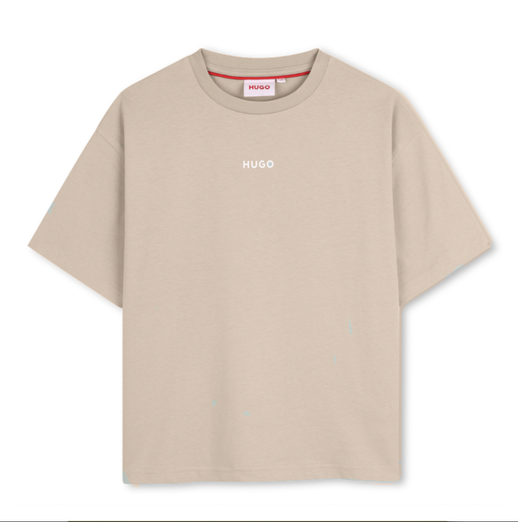 HUGO Playera para niño y teen beige pequeño logo al frente