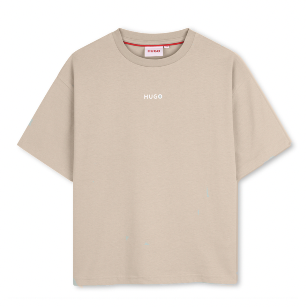 HUGO Playera para niño y teen beige pequeño logo al frente
