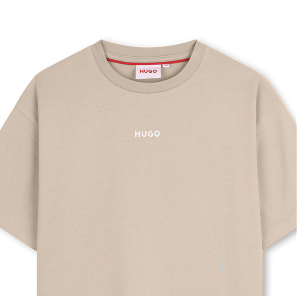 HUGO Playera para niño y teen beige pequeño logo al frente