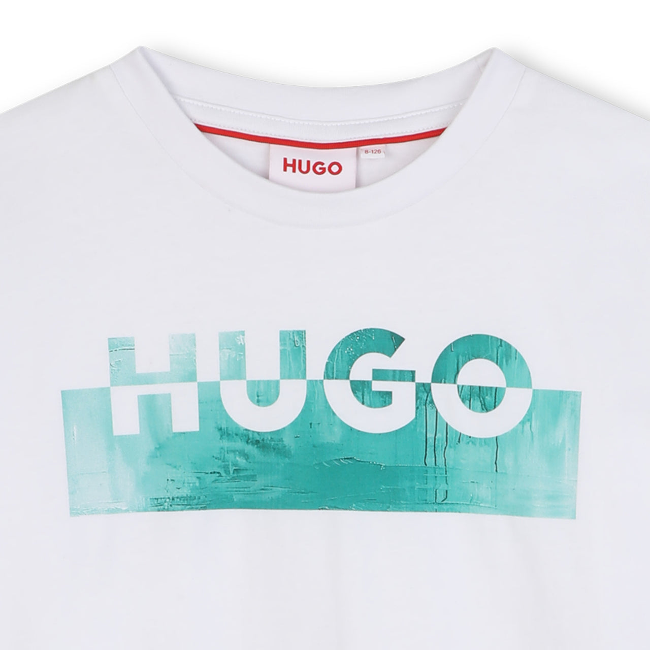 HUGO Playera para niño y teen blanca logo al frente en tonos verdes