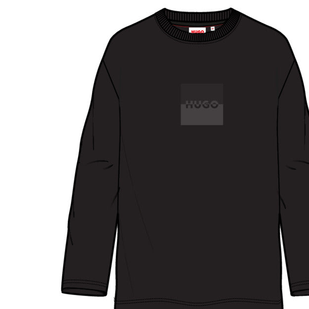 HUGO Playera para niño y teen negra logo al tono al frente manga larga