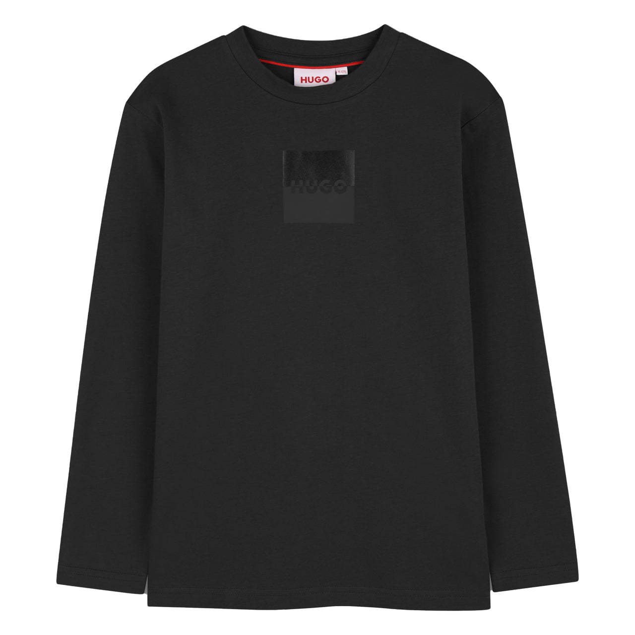 HUGO Playera para niño y teen negra logo al tono al frente manga larga