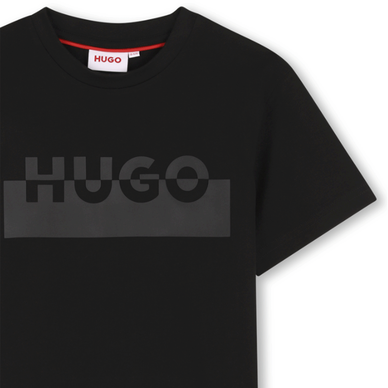 HUGO Playera para niño y teen negra logo al tono al frente manga larga