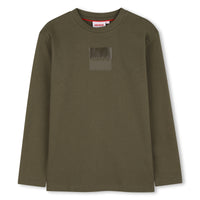 Thumbnail for HUGO Playera para niño y teen verde olivo logo al tono al frente manga larga