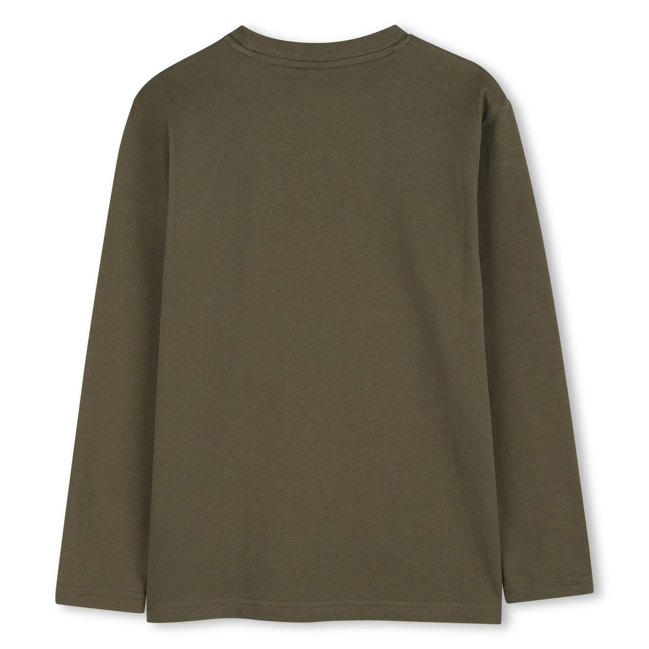 HUGO Playera para niño y teen verde olivo logo al tono al frente manga larga