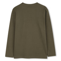 Thumbnail for HUGO Playera para niño y teen verde olivo logo al tono al frente manga larga