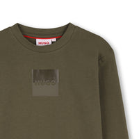 Thumbnail for HUGO Playera para niño y teen verde olivo logo al tono al frente manga larga