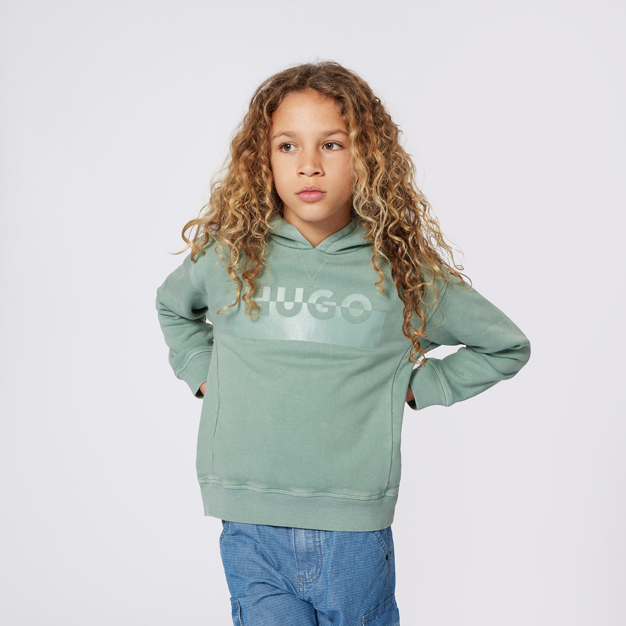 HUGO sudadera para niño y adolescente verde claro logo al tono