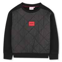 Thumbnail for HUGO Sudadera para niño y teen negra logo al frente  capitonada