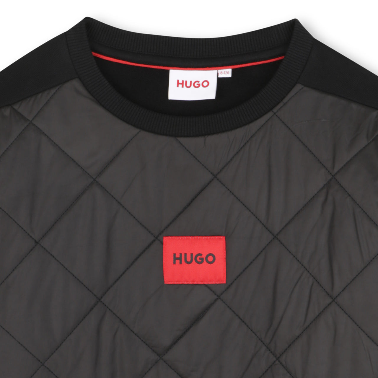 HUGO Sudadera para niño y teen negra logo al frente  capitonada