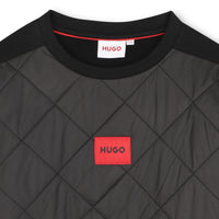 Thumbnail for HUGO Sudadera para niño y teen negra logo al frente  capitonada