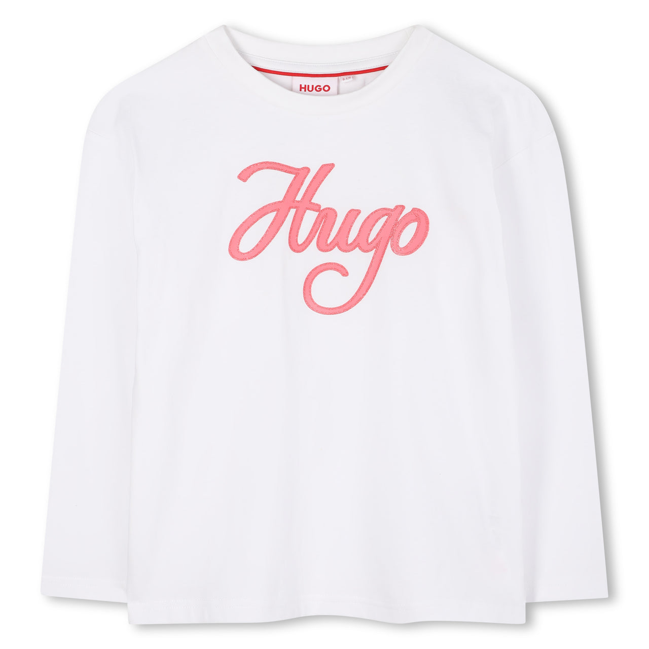 HUGO Playera para niña y teen blanca manga larga logo al frente