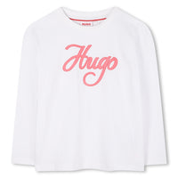 Thumbnail for HUGO Playera para niña y teen blanca manga larga logo al frente