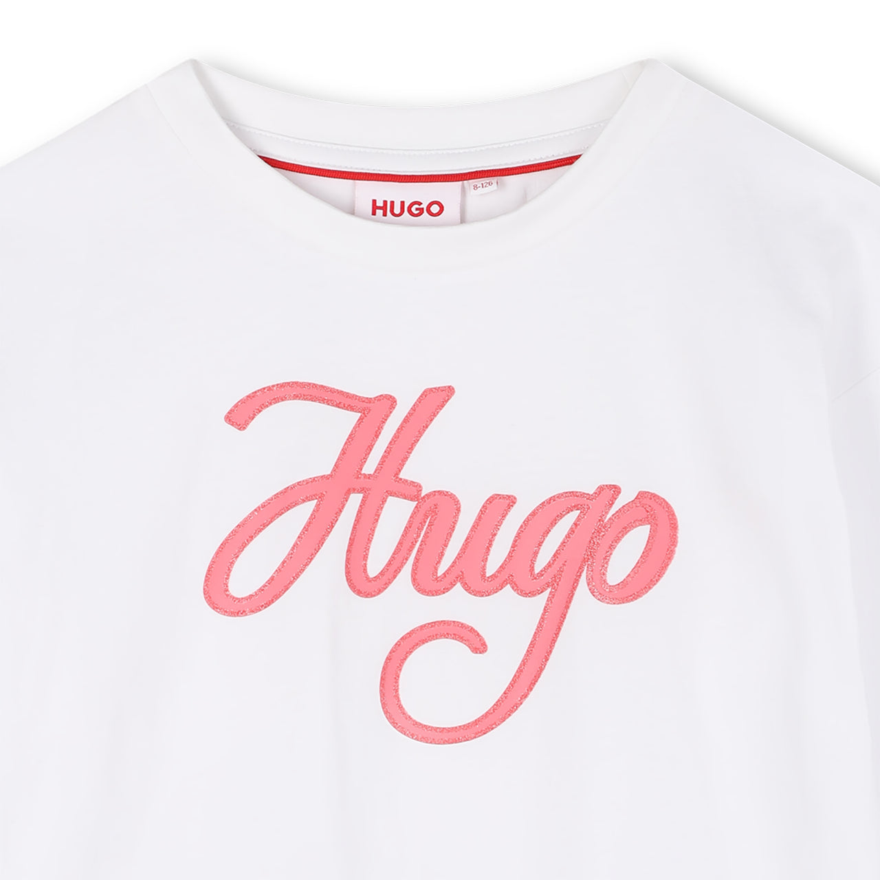 HUGO Playera para niña y teen blanca manga larga logo al frente