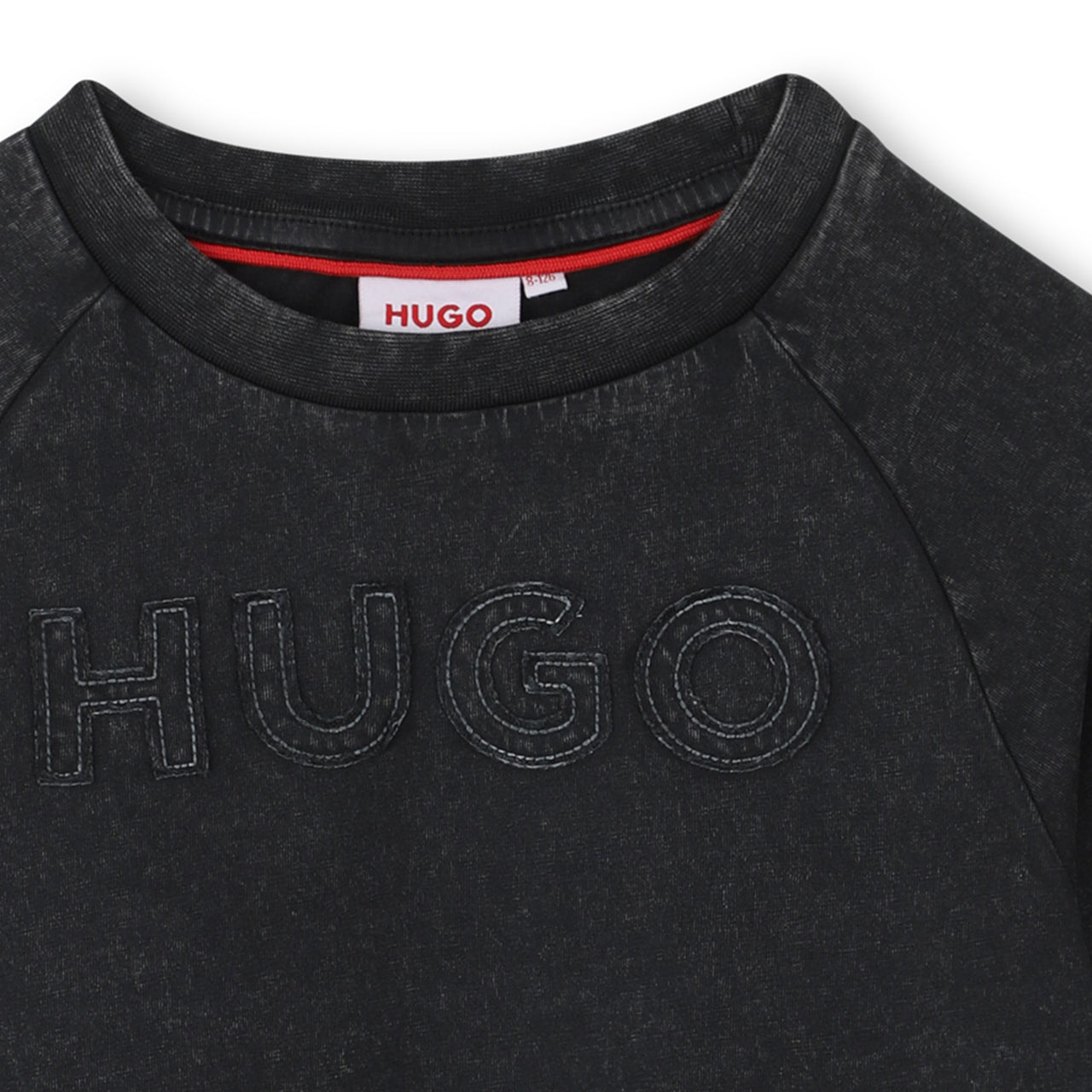 HUGO Playera para niña y teen corta negra logo al frente