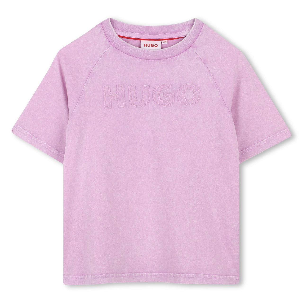 HUGO Playera para niña y teen rosa deslavada logo al frente