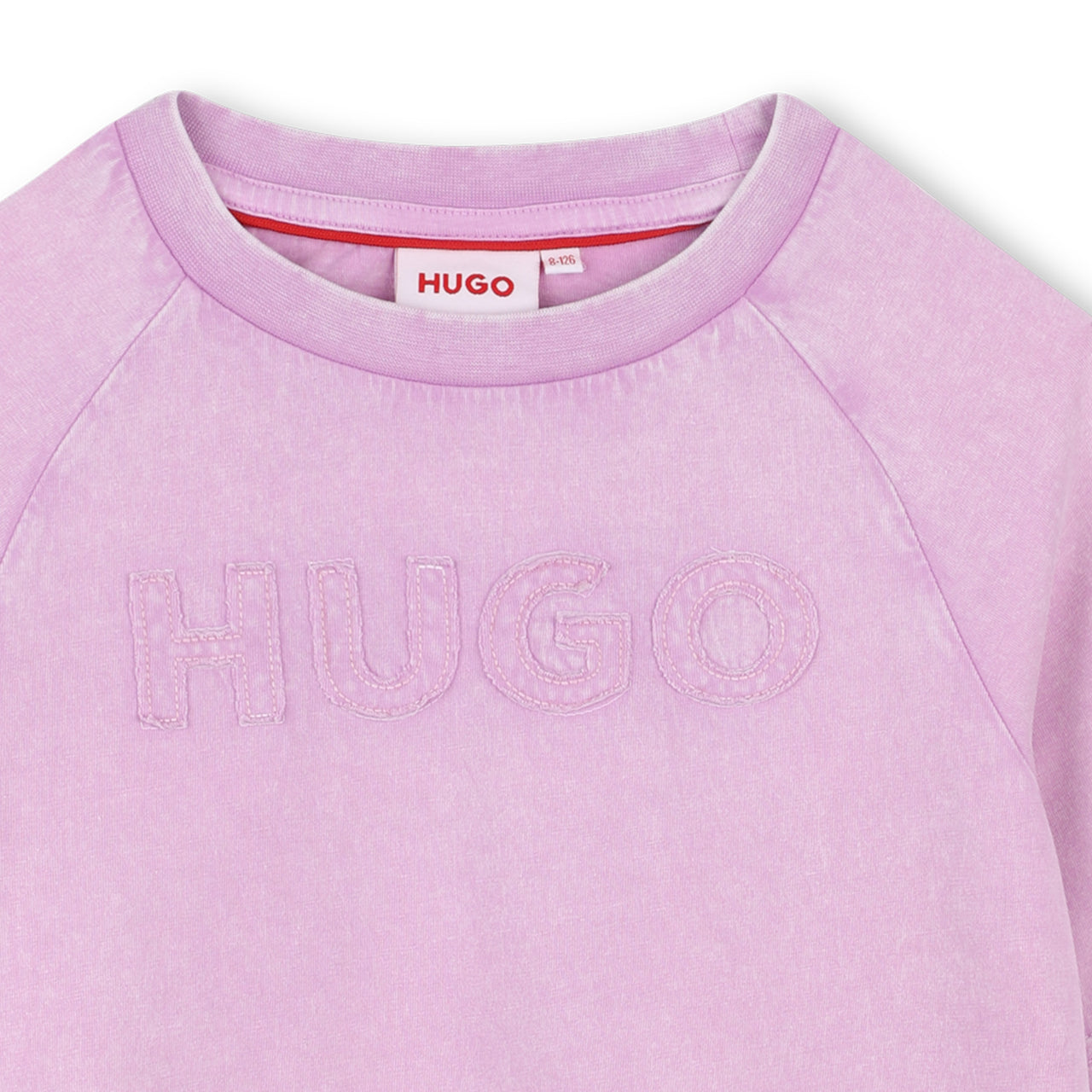 HUGO Playera para niña y teen rosa deslavada logo al frente