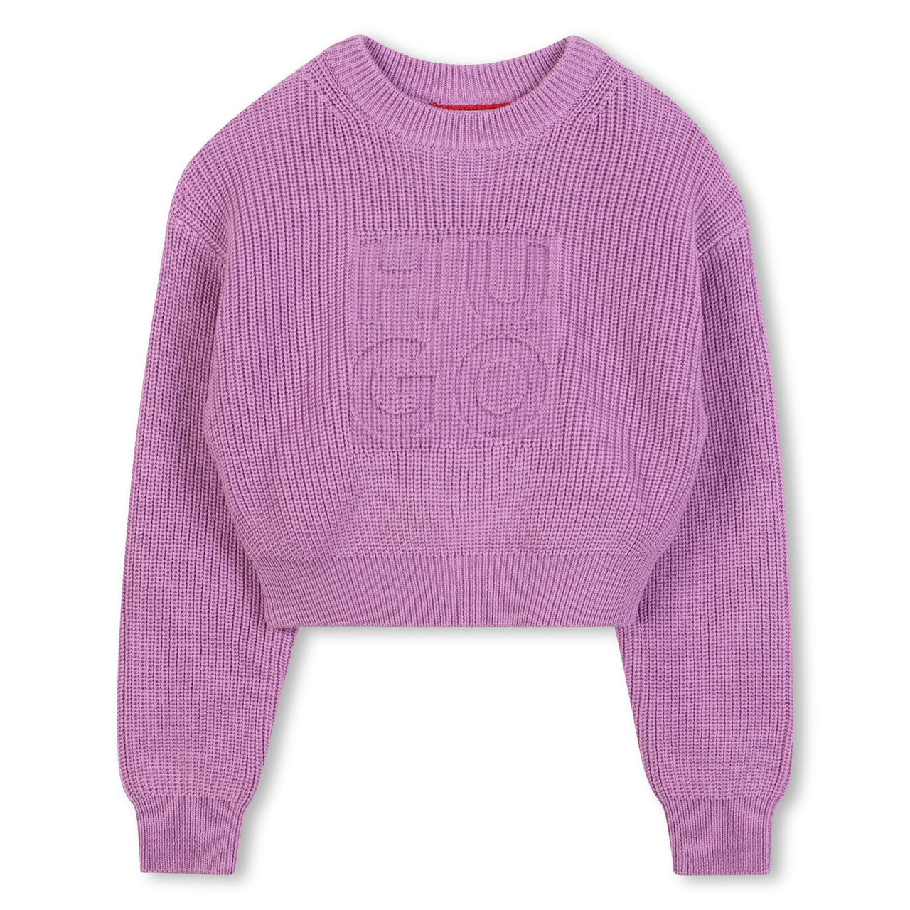 HUGO Sweter para niña y teen lila logo al frente al tono